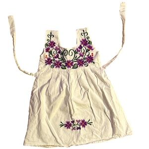 Embroidered White Dress with Purple Floral Design